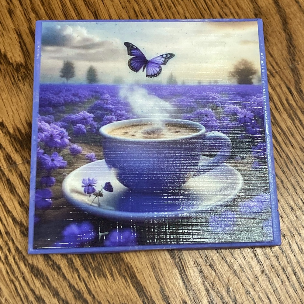 💜🦋BUTTERFLY’S DELIGHT🦋💜HAND DECORATED4x4TILEw/cork backHEAT/WATERresistant✨NEW✨